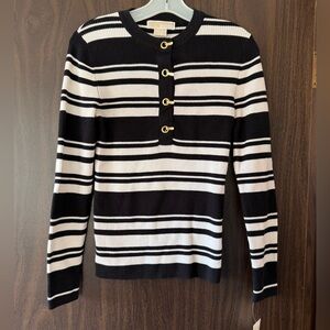 MICHAEL Michael Kors long sleeve henley knit top with gold closures